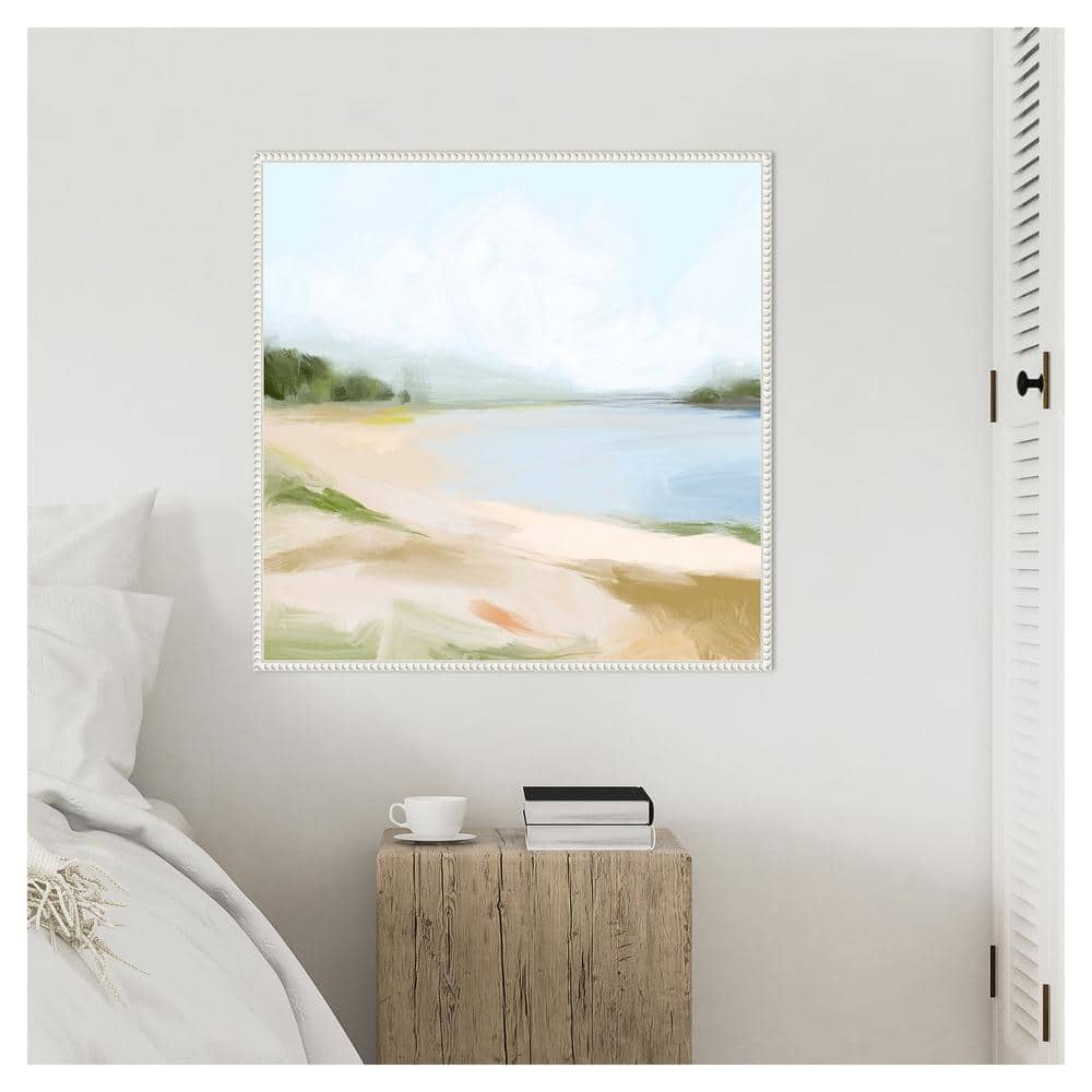 Blissful Bay View I Coastal Canvas Print with White Floater Frame