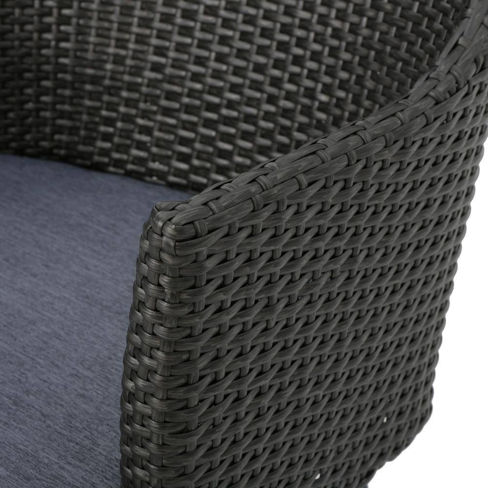 Gray Wicker Outdoor Dining Armchair with Cushions