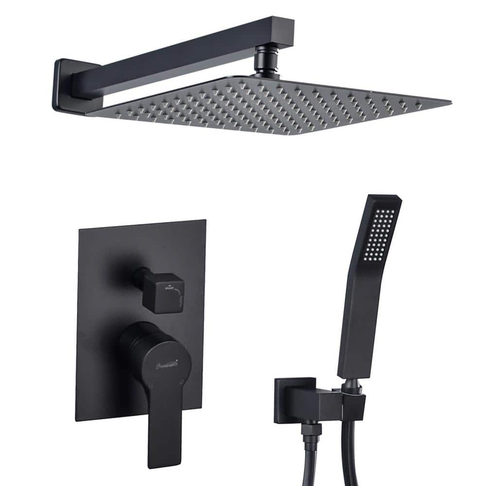 Large Matte Black Stainless Steel Square Wall Mounted Shower System