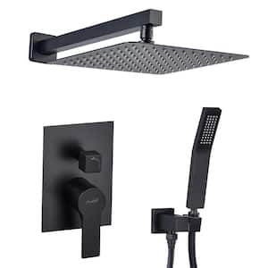 Single-Handle 1-Spray Square High Pressure 10 in. Shower Head in Black (Valve Included)