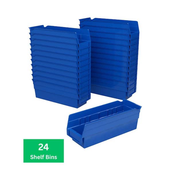30120 Series, 4 1/8 in. W x 11 5/8 in. D x 4 in. H, Blue Open Hopper Shelf Bins Storage Organizer System, 24-Pack