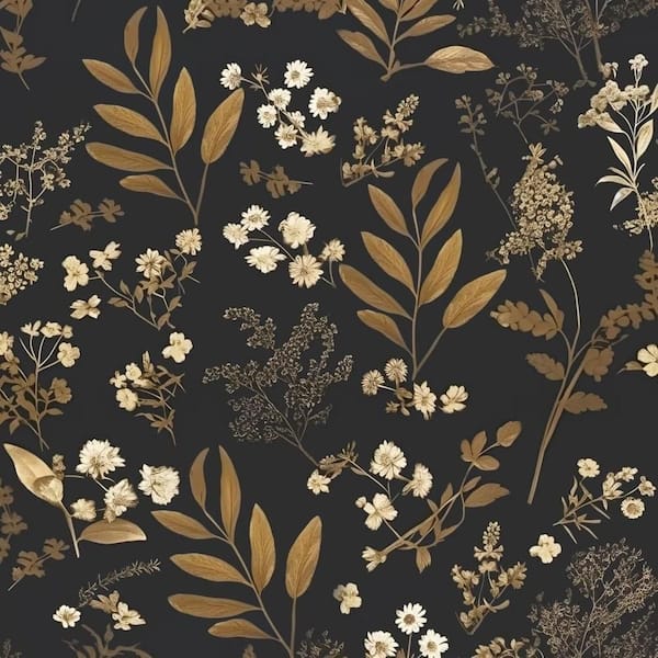 Boho Floral Peel and Stick Wallpaper, 17.5 in. W x 393 in. D x 0.03 in. H, Black Finish Waterproof Vinyl Contact Paper