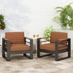 Negley Black Aluminum Outdoor Patio Lounge Chair with Orange Cushions, Set of 2