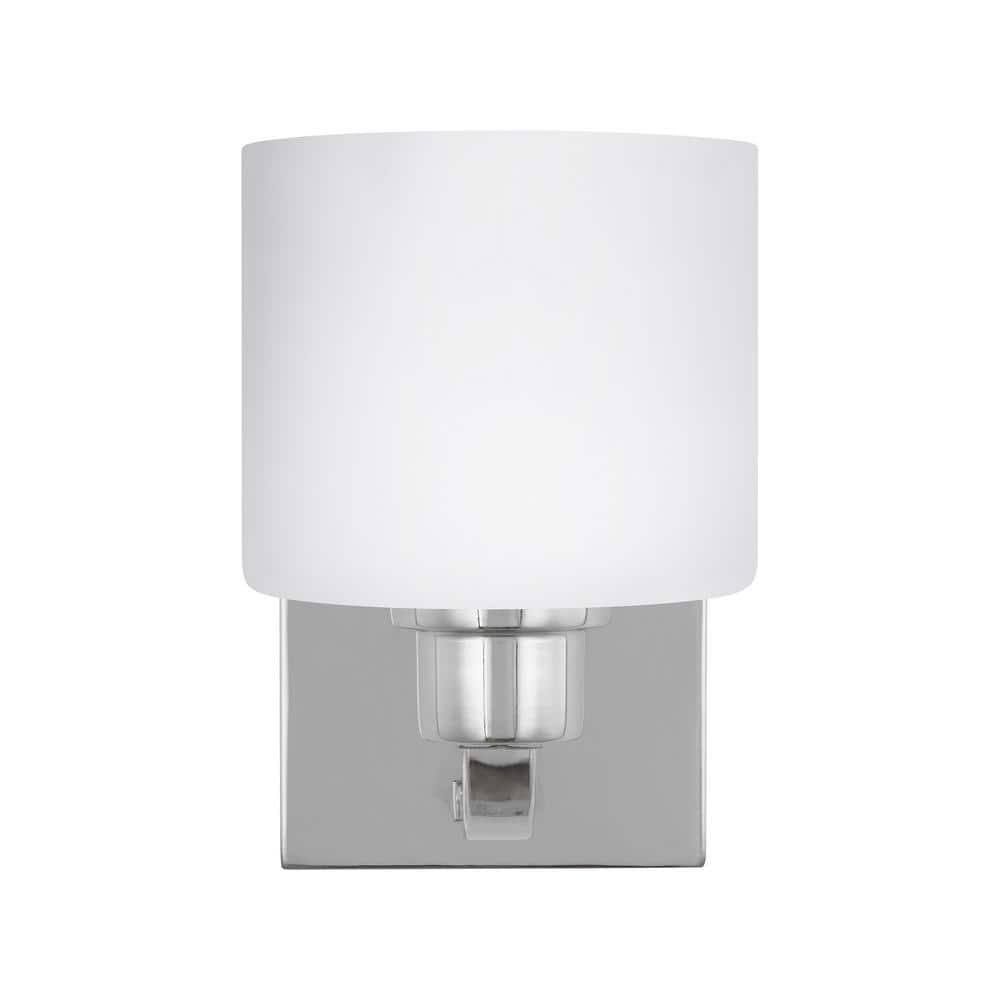 Canfield 5.5 in. 1-Light Chrome Minimalist Modern Wall Sconce Bathroom Vanity Light with Etched White Glass price history on PriceWatchPro