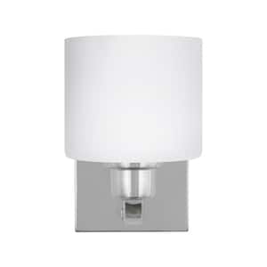 Canfield 5.5 in. 1-Light Chrome Minimalist Modern Wall Sconce Bathroom Vanity Light with Etched White Glass and LED Bulb