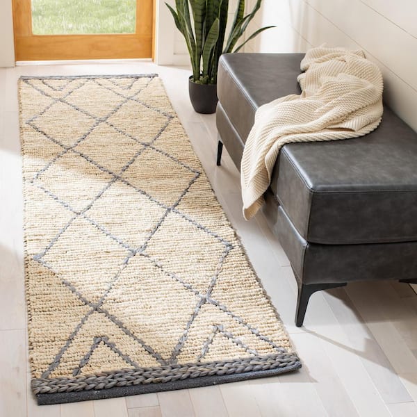 Natural Fiber Beige/Gray 2 ft. x 8 ft. Border Diamond Runner Rug