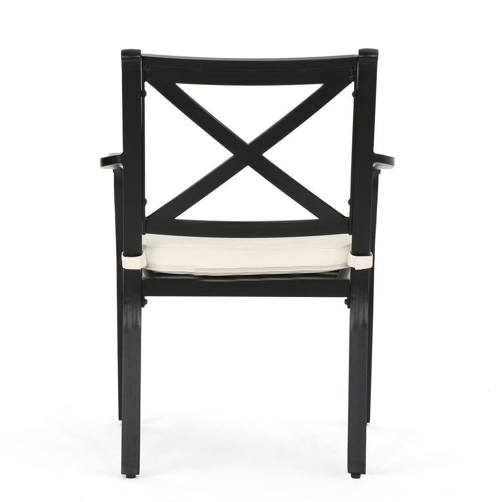 Esfera 9-Piece Teak and Black Patio Dining Set with Ivory Cushions