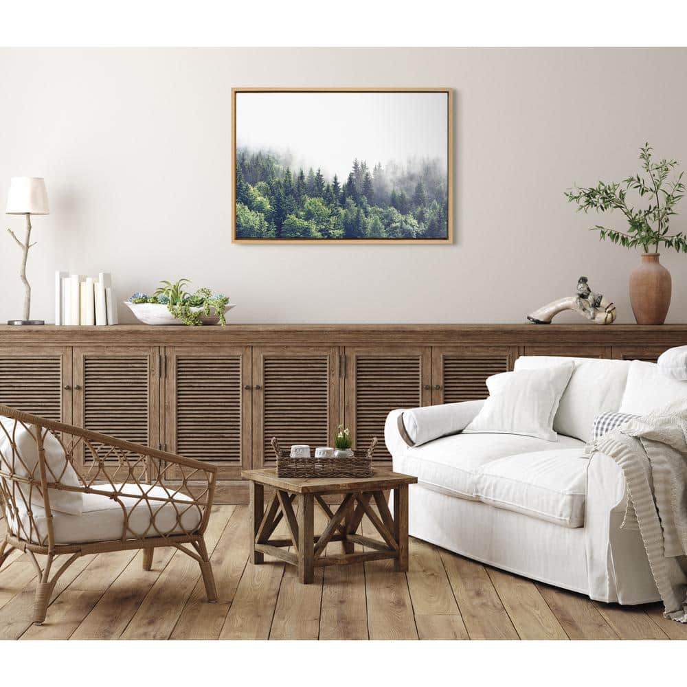 Lush Green Forest on a Foggy Day Framed Canvas Print