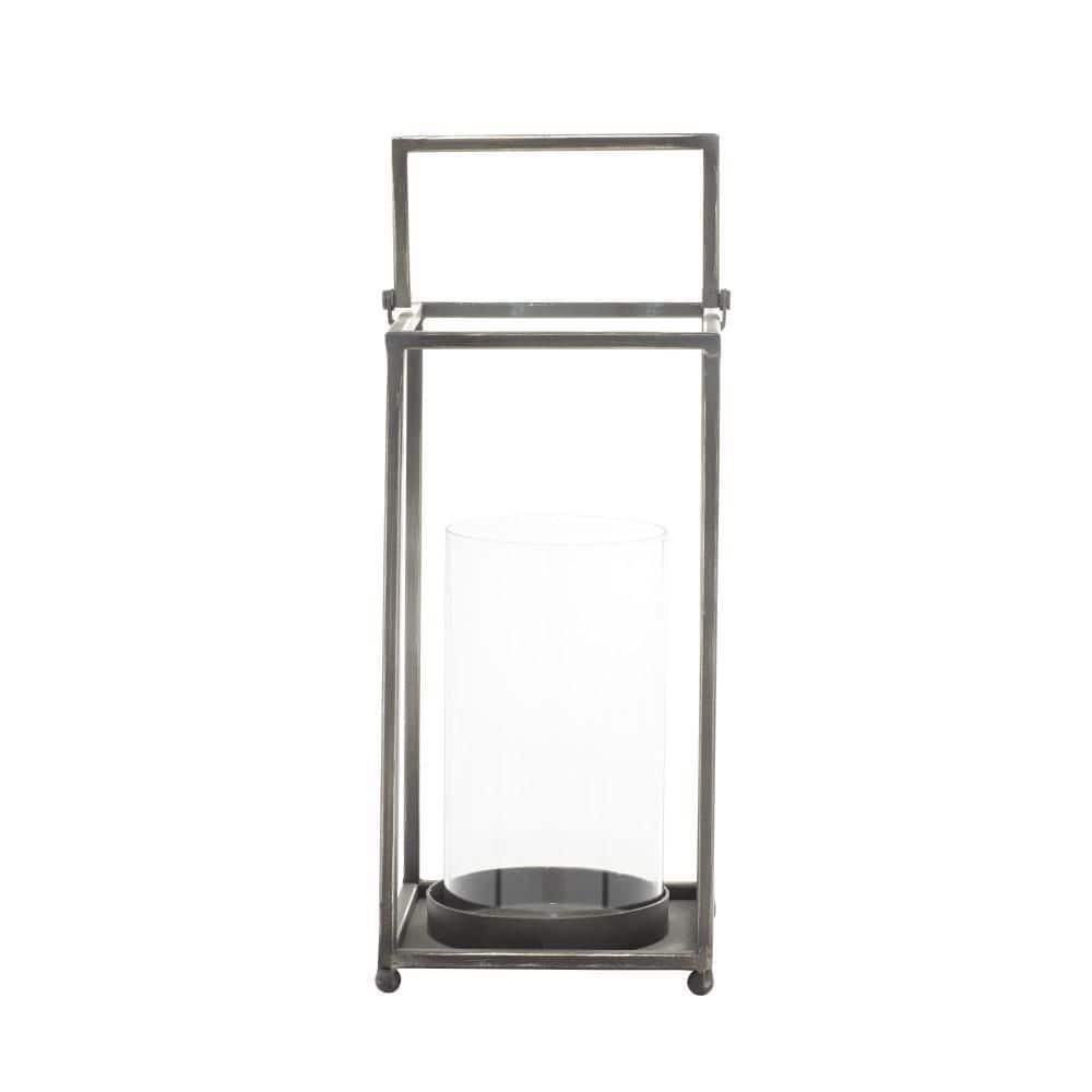 Elegant Black Metal Glass Hurricane Candle Lantern - 16" Height