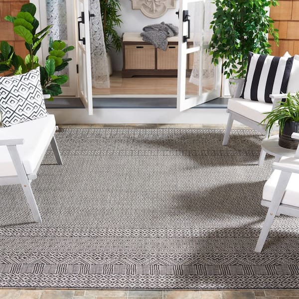 Courtyard Gray/Black 10 ft. x 10 ft. Geometric Diamond Indoor/Outdoor Square Area Rug