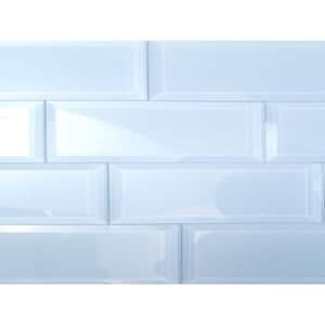 Frosted Elegance Blue 3 in. x 12 in.  Beveled Glossy Glass Peel and Stick Subway Wall Tile (11 sq. ft./Case)