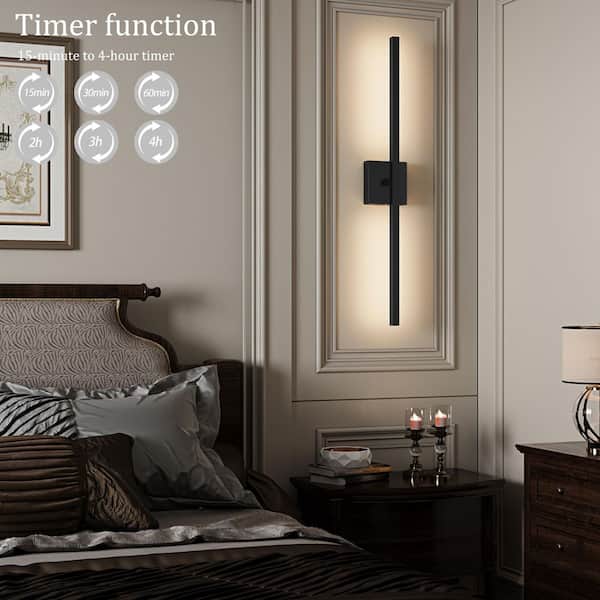 24 in. Modern Black Rechargeable Battery Operated Wall Sconce (Set of 2) 360° Rotatable Dimmable Wall Light with Remote