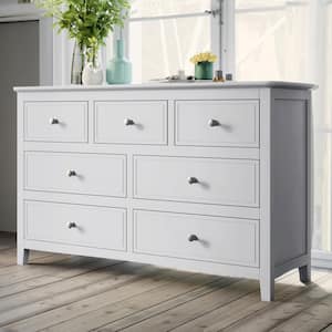 7-Drawers White Dresser Solid Wood 30.1 in. H x 48.4 in. W x 15.4 in. D