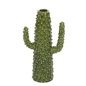 13 in. Green Cactus Ceramic Decorative Vase