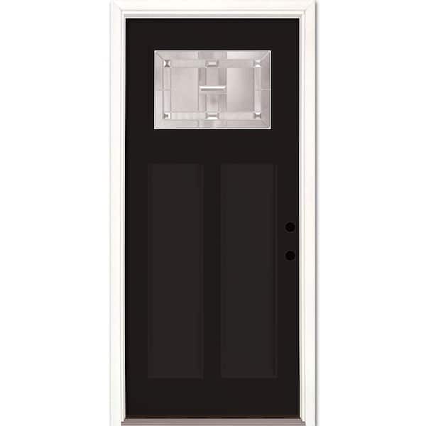 Feather River Doors Clarkston 34 in. x 80 in. Left Hand Inswing Zinc 1/4 Lite Painted Black Fiberglass Prehung Front Door