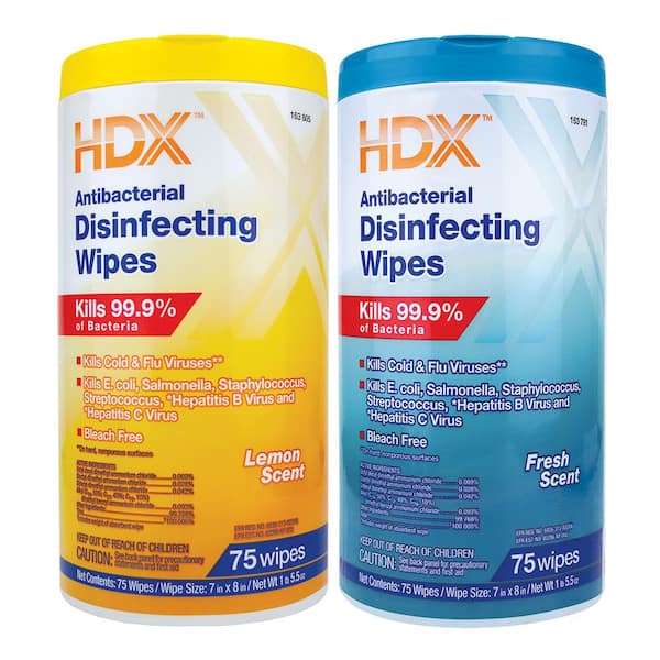 HDX 75-Count Fresh Scent and Lemon Scent Antibacterial Disinfecting Wipes (2-Pack)