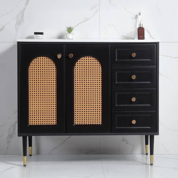 36 in. Freestanding Black Bath Vanity with White Ceramic Top Unassembled