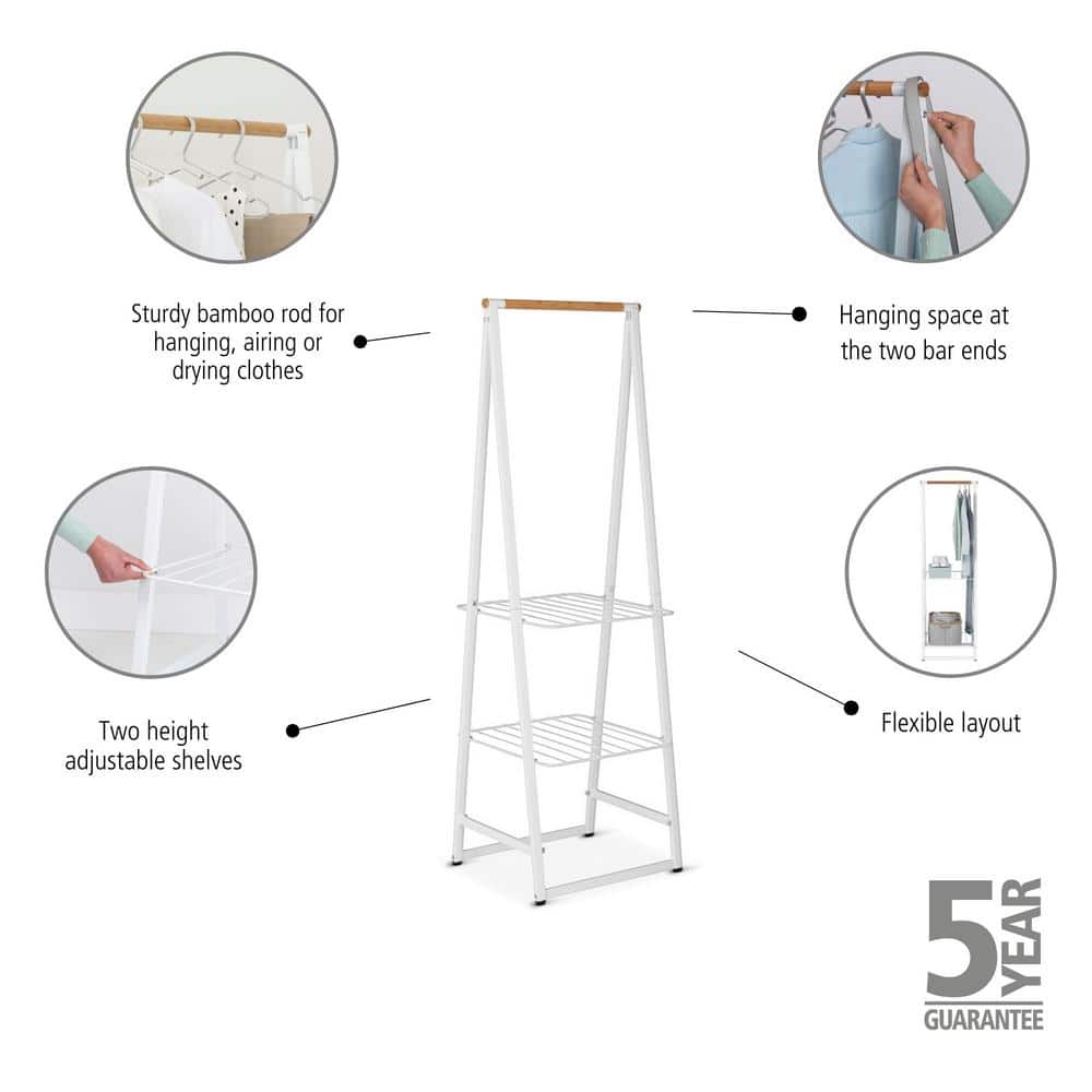 Small White Wood and Wire Garment Rack with Adjustable Shelves