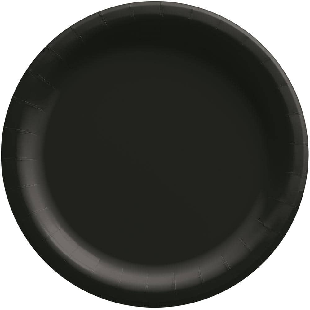 UPC 192937215012 product image for Amscan 8.5 in. Jet Black Round Paper Plates (150-Pieces) | upcitemdb.com