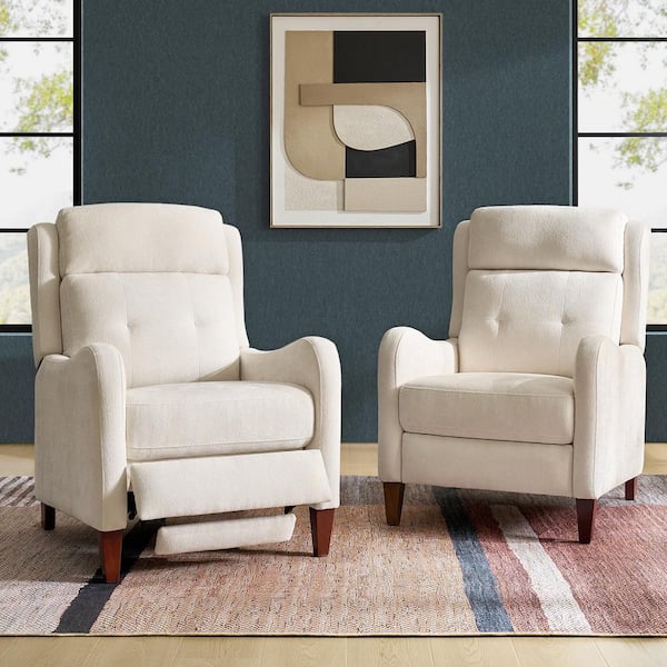 Marirey Beige Transitional Polyester Recliner with Turfed Backrest and Solid Wood Legs (Set of 2)