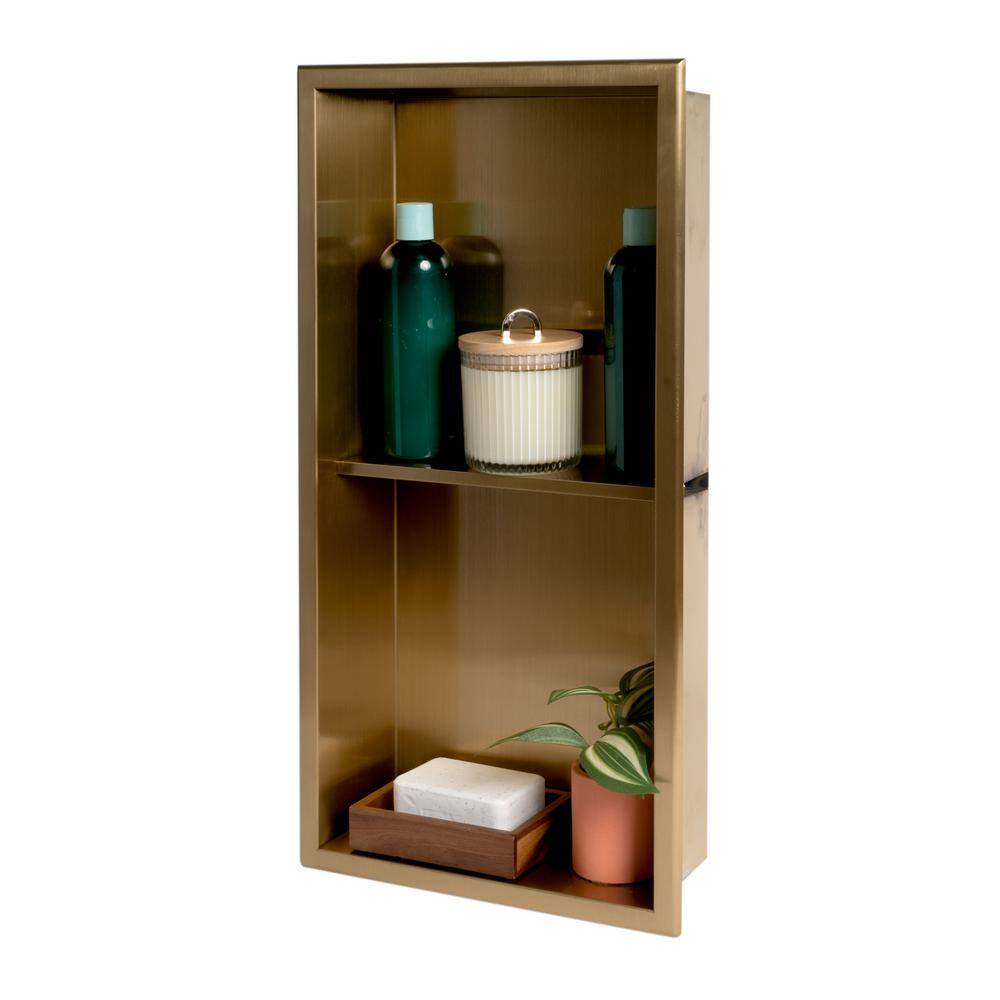Brushed Gold Stainless Steel Double Shelf Shower Niche