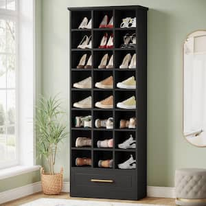 70.86 in. H x 25.6 in. W Black 24-Pairs Tall Shoe Storage Cabinet with Drawer, 9-Tier Shoe Rack for Entryway