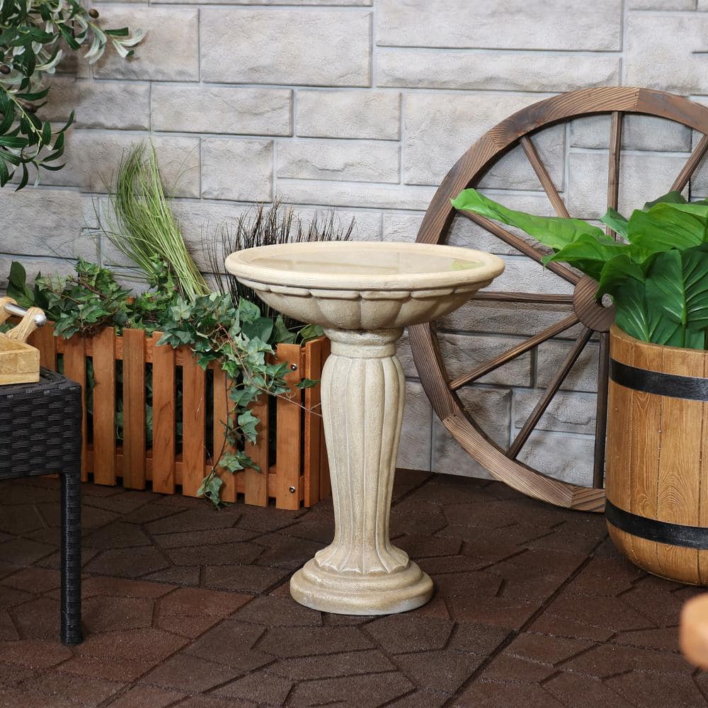 Cream Grecian Column Glass Fiber Reinforced Concrete Bird Bath