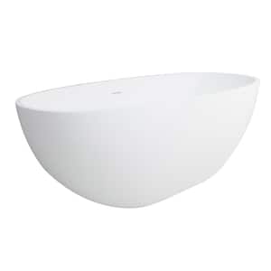 Claira 65 in. Solid Surface Flatbottom Freestanding Bathtub in White
