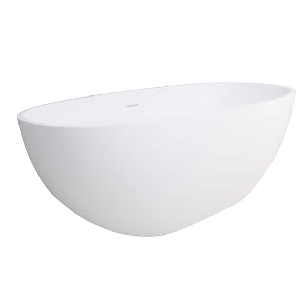 Aqua Eden Claira 65 in. Solid Surface Flatbottom Freestanding Bathtub in White