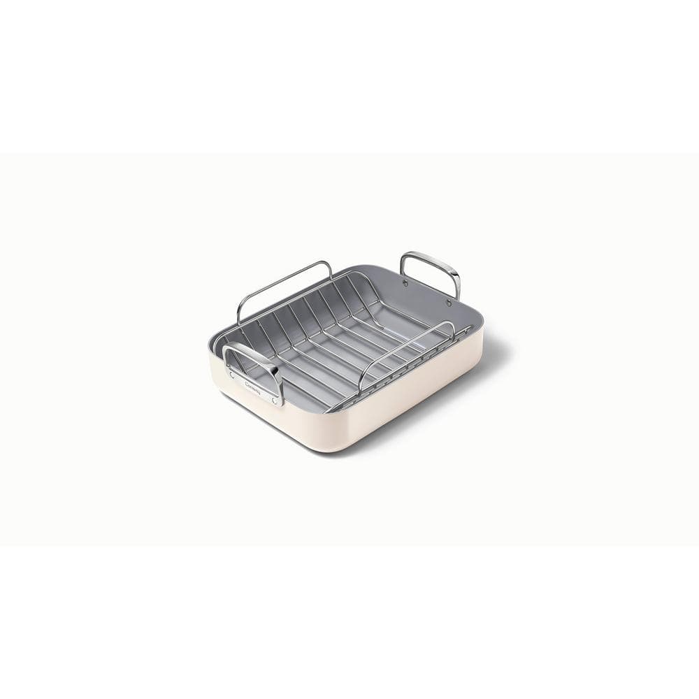 Cream 12.6" Nonstick Square Braiser with Rack and Handles