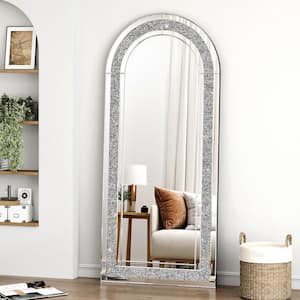 Crushed Diamond Silver 31.5 in. W x 70.9 in. H Arch Mirror Glass Full-Length Mirror