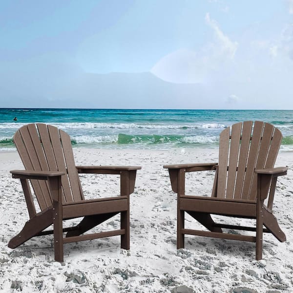 Wildaven Teak Color HDPE Plastic Adirondack Chair Weather Resistant for Patio Deck Garden, Backyard Deck, Fire Pit (Set of 2)