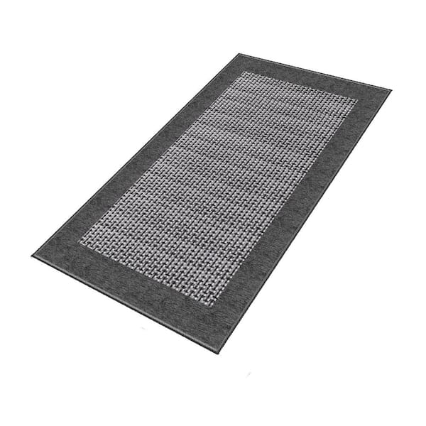 Grey 32 in. x 20 in. Chenille Non-Slip Indoor Kitchen Mat, Machine Washable for Sink and Standing Areas