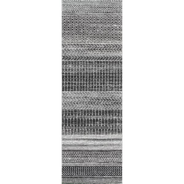 Home Decorators Collection Nova Stripes Dark Gray 2 ft. x 10 ft. Runner Rug