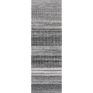 Nova Stripes Dark Gray 3 ft. x 12 ft. Runner Rug
