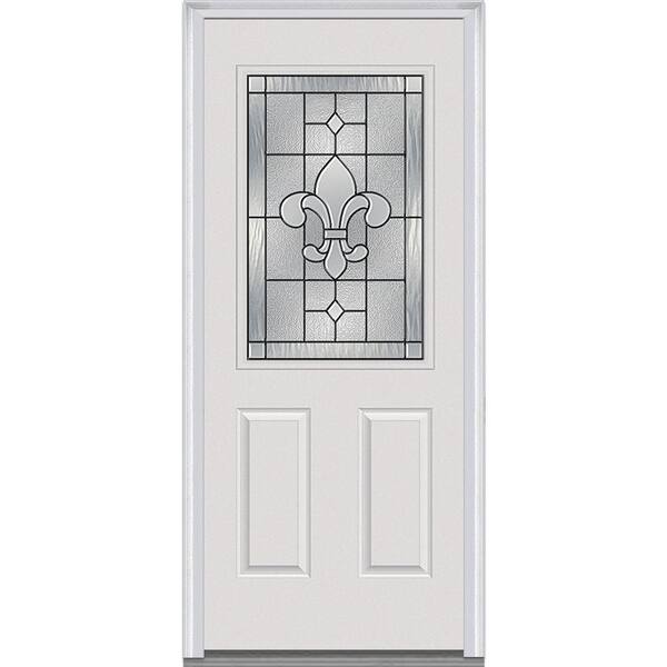 MMI Door 32 in. x 80 in. Carrollton Left-Hand Inswing 1/2-Lite Decorative 2-Panel Painted Fiberglass Smooth Prehung Front Door