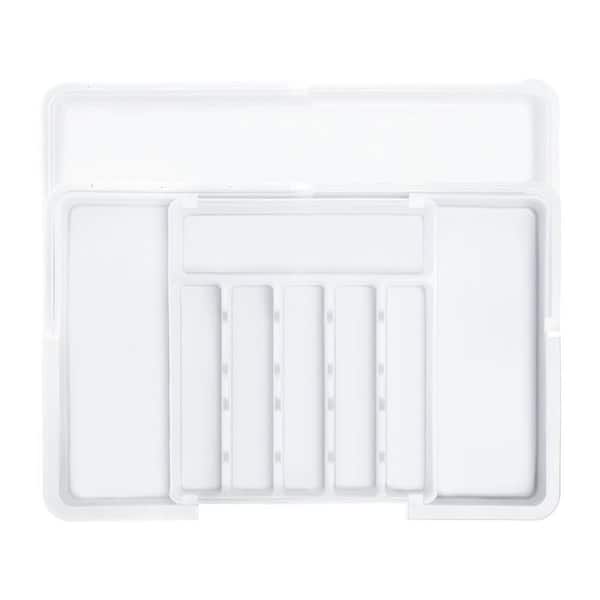 9-Knife In-Drawer Plastic Knife Storage Organizer with Adjustable Expandable Slots for Kitchen Utensils, White