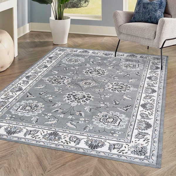 Cherie French Cottage Gray/Cream 4 ft. x 6 ft. Area Rug