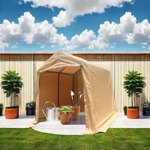7 ft. W x 8 ft. D x 7.5 ft. H Steel Outdoor Portable Carport Garage/Shed Kit Tent with 2 Roll Up Doors, Sand Brown