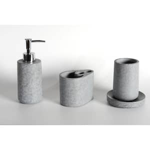 4-Piece Bathroom Accessory Set with Lotion Dispenser, Soap Dish, Tooth Mug and Toothbrush Holder in Grey