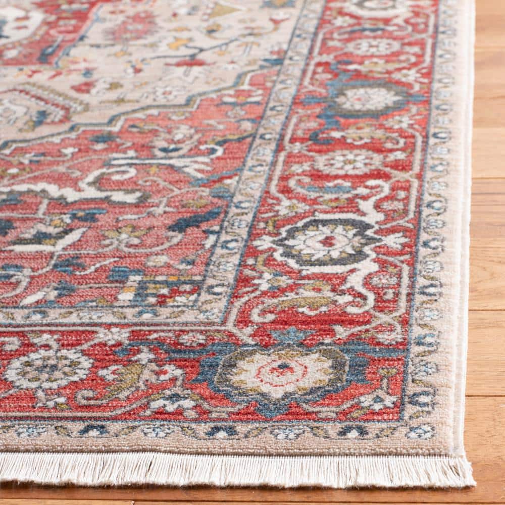 Vintage Red and Ivory Floral Runner Rug