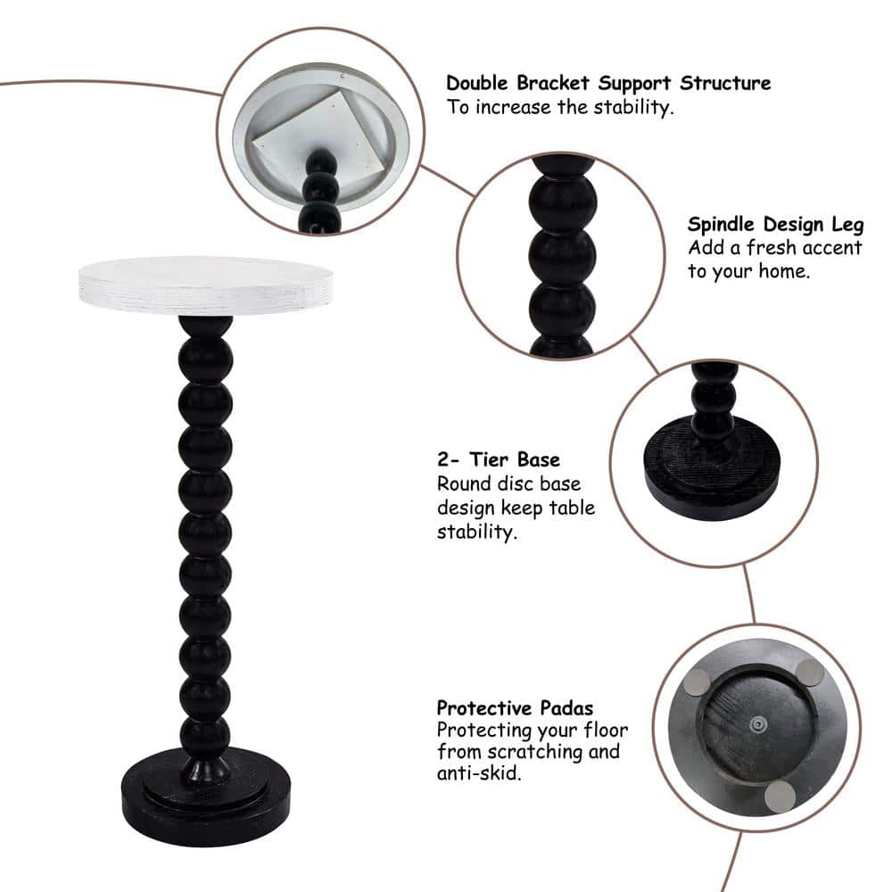 Small Round White and Black Wood Pedestal End Table