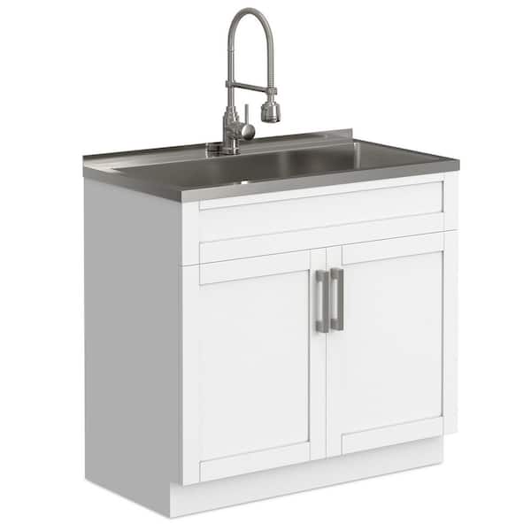 Hennessy All-In-One 36 in. Drop-In Utility Laundry Sink with Cabinet in Pure White