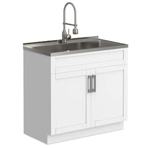 Hennessy All-In-One 36 in. Drop-In Utility Laundry Sink with Cabinet in Pure White