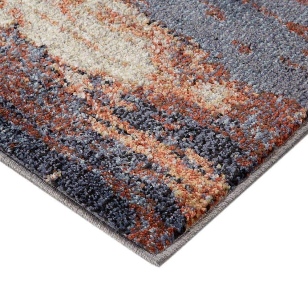 Beige and Blue Abstract Low Pile Rectangular Area Rug