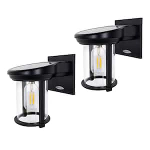 Black Dusk to Dawn Coach Outdoor Solar Lantern Wall Sconce with Warm White Edison Bulb for Porch/Garage (2-Pack)