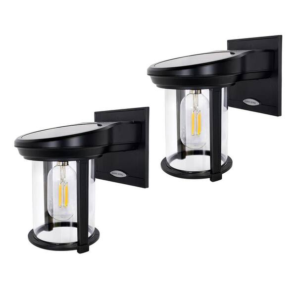 GAMA SONIC Black Dusk to Dawn Coach Outdoor Solar Lantern Wall Sconce with Warm White Edison Bulb for Porch/Garage (2-Pack)