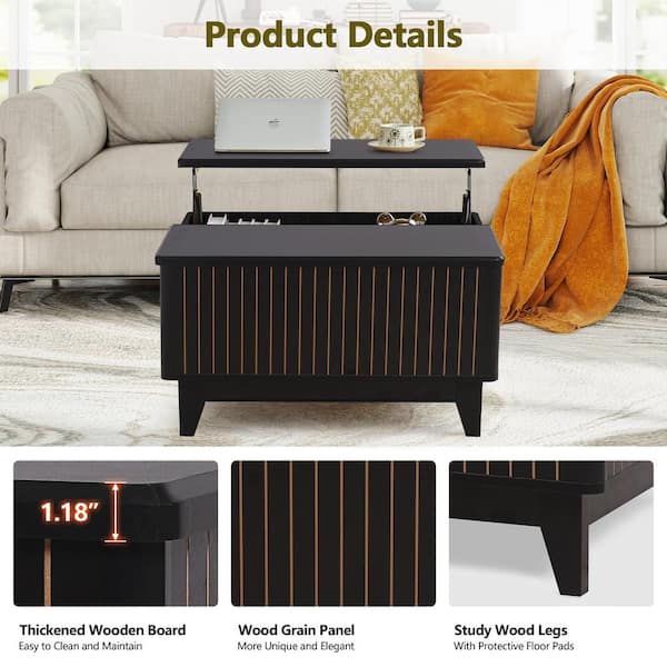 ATHMILE 31.49 in. Black Square Wood Coffee Table With ATHMILE 31.49 in. Black Square Wood Coffee Table With