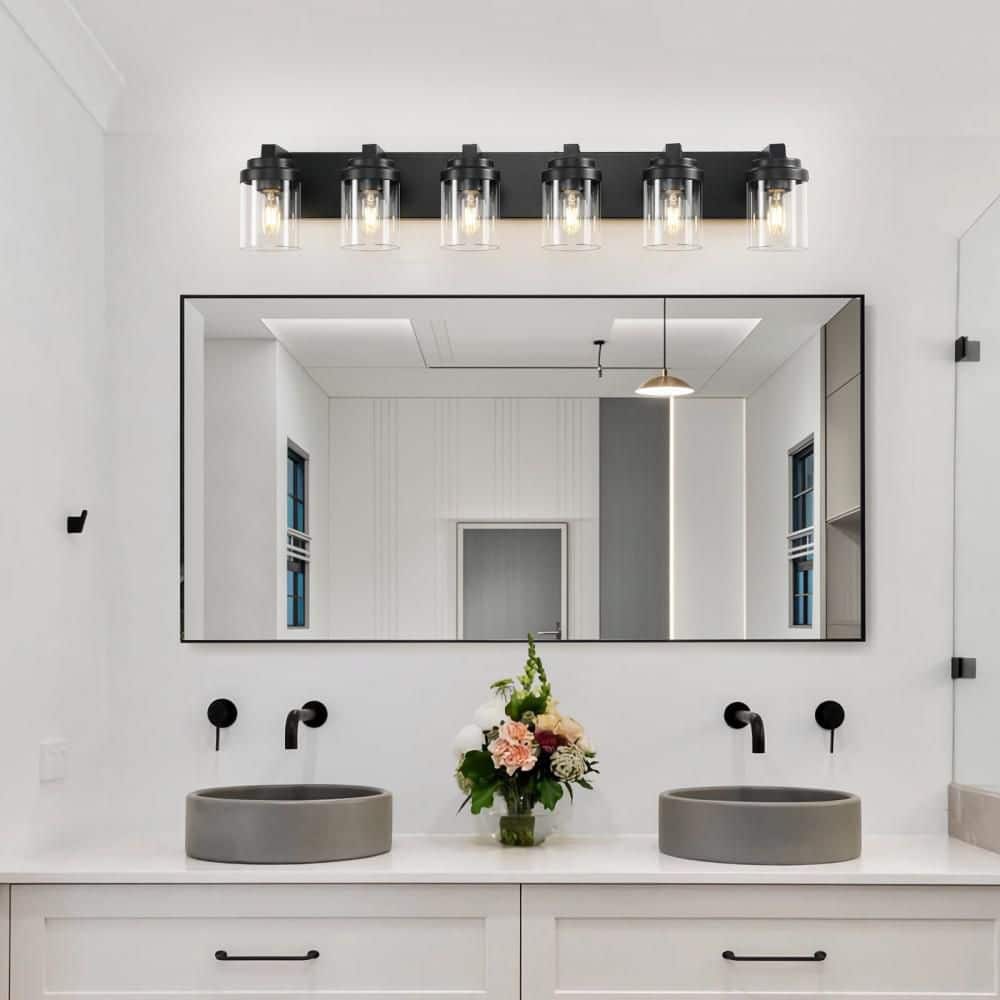 38 in. Bathroom Vanity Light Fixtures Over Mirror, 6 Light with Clear Glass Shade, Modern Wall Lamps for Bedroom price history on PriceWatchPro