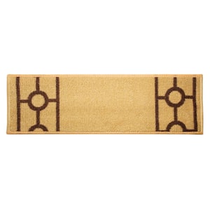 Chain Border Custom Size Beige 10 in. W x 36 in. H Indoor Carpet Stair Tread Cover Slip Resistant Backing (Set of 7)